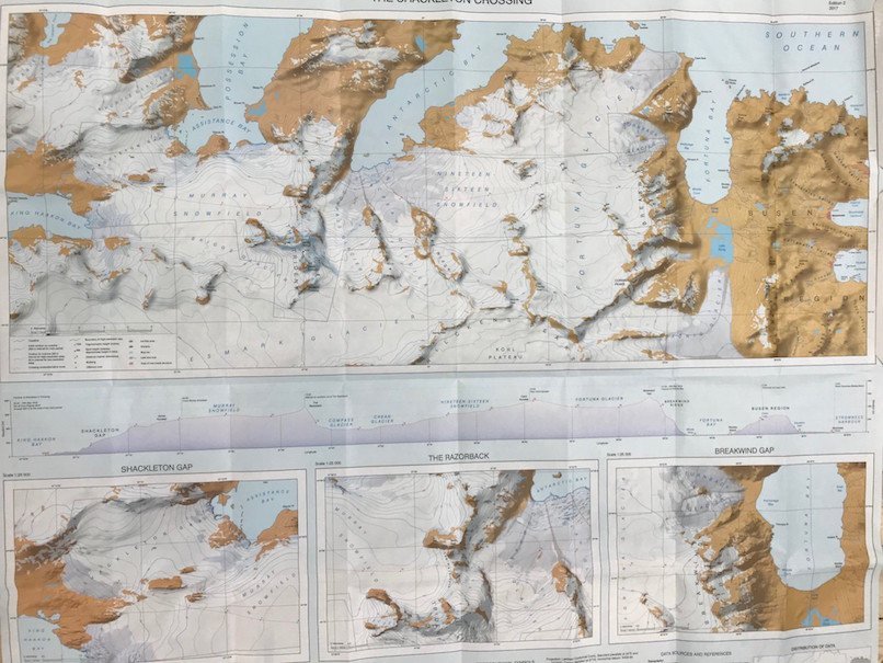Map showing Start and Finish Points for Sir Ernest Shackleton's crossing of South Georgia