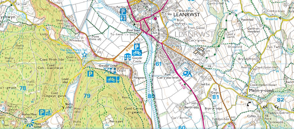 OS Map symbols shown on map