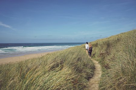 A walk on the beach - people walking in the dunes